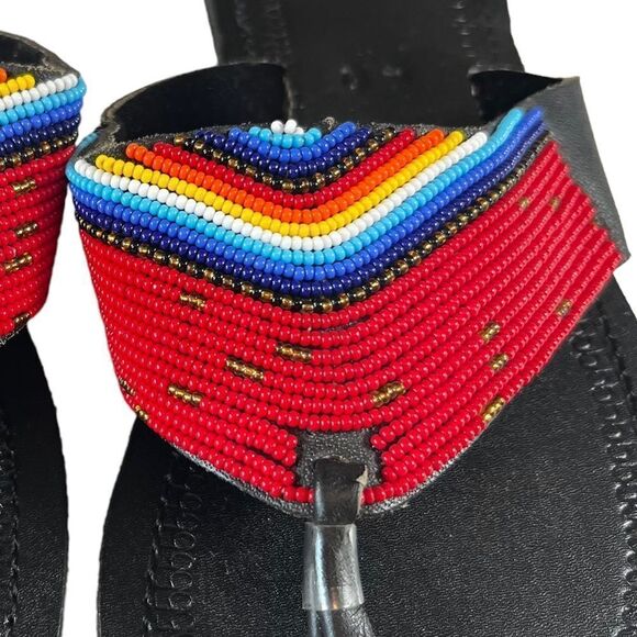 African Maasai Beaded Leather Sandals - Picture 3 of 8